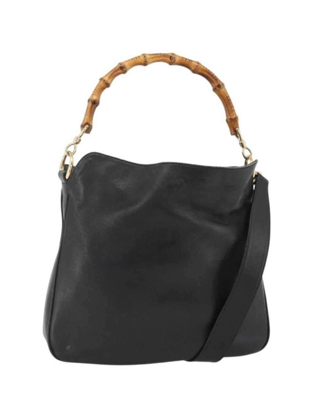 GUCCI Bamboo Shoulder Bag Leather 2way Black Gold 001 1705 1638